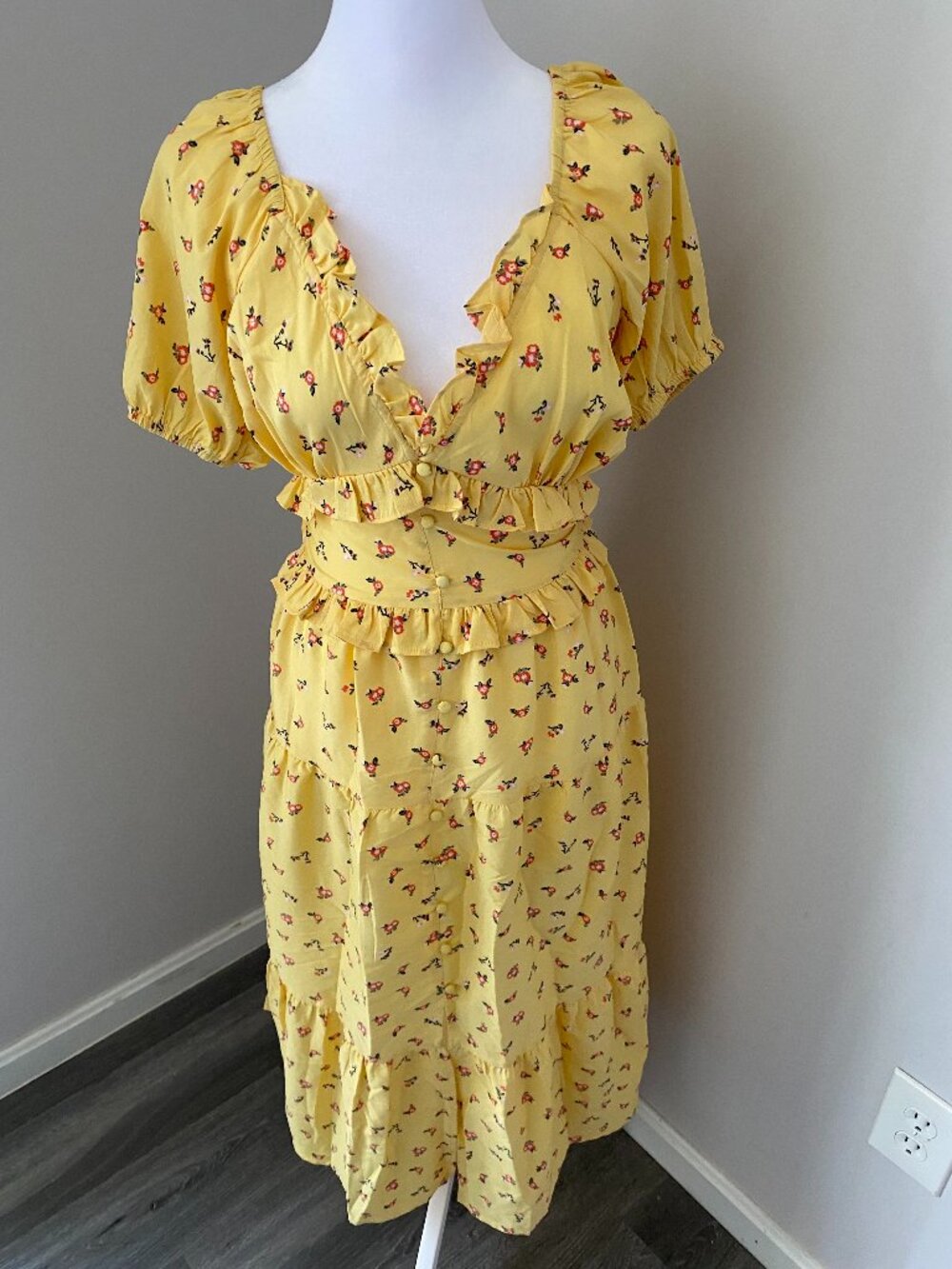 Yellow Floral Puff Sleeve Dress